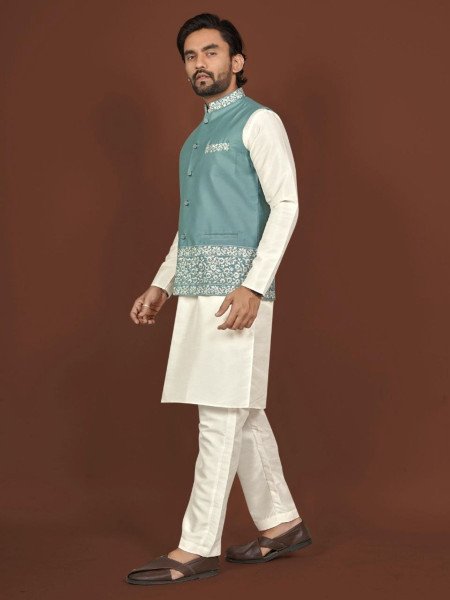 Fancy Sky Blue Designer Kurta Set for Men Party and Wedding Mens Wear