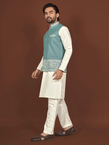 Fancy Sky Blue Designer Kurta Set for Men Party and Wedding Kurta Pajama Wholesale