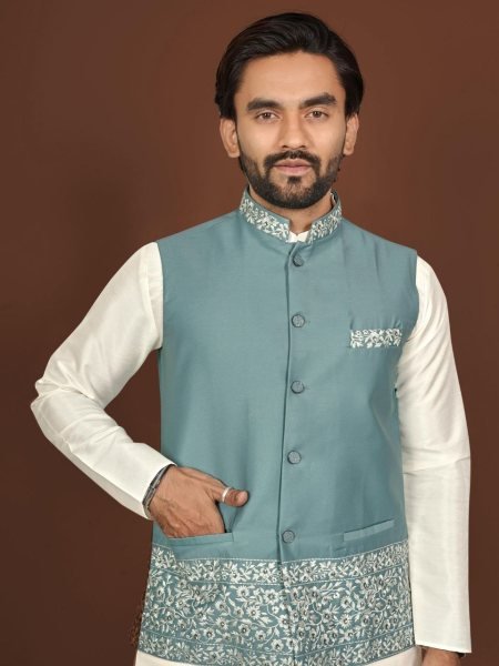 Fancy Sky Blue Designer Kurta Set for Men Party and Wedding Kurta Pajama Wholesale