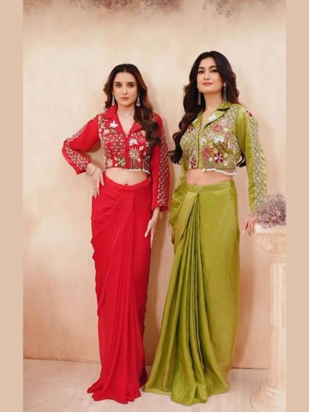 fandy satin dhoti set with blouse perfect for weddings and parties Ready To Wear Suit