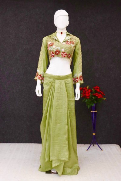 fandy satin dhoti set with blouse perfect for weddings and parties Ready To Wear Collection