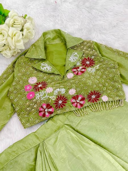 fandy satin dhoti set with blouse perfect for weddings and parties Ready To Wear Collection