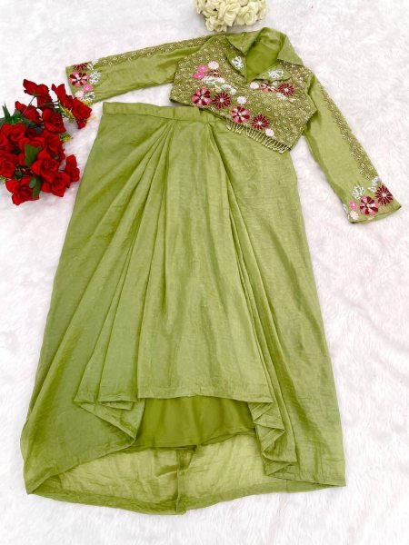 fandy satin dhoti set with blouse perfect for weddings and parties Ready To Wear Collection