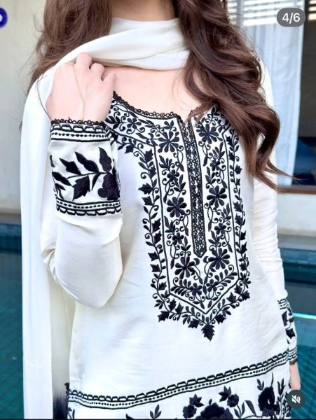 Farshi Fit Natural Crepe Embroidered Top Farshi Palazzo Set with Georgette Dupatta Ready To Wear Collection