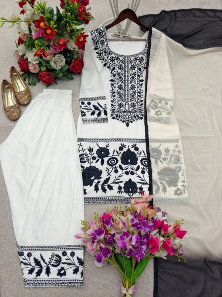 Farshi Fit Natural Crepe Embroidered Top Farshi Palazzo Set with Georgette Dupatta Ready To Wear Collection