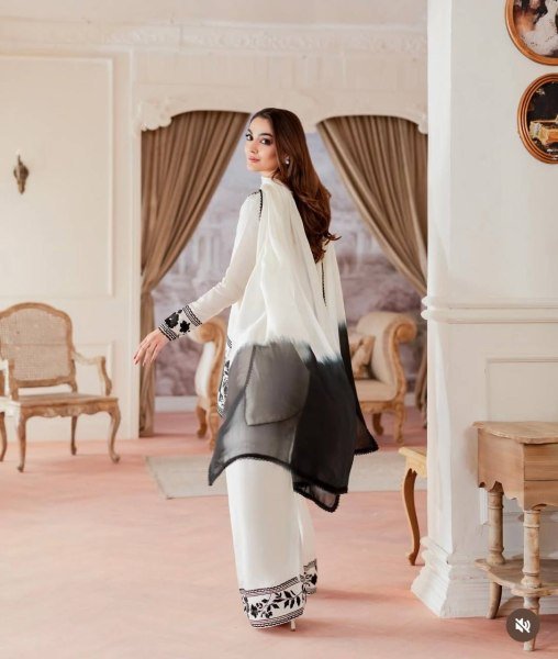 Farshi Fit Natural Crepe Embroidered Top Farshi Palazzo Set with Georgette Dupatta Ready To Wear Collection