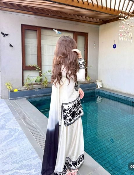 Farshi Fit Natural Crepe Embroidered Top Farshi Palazzo Set with Georgette Dupatta Ready To Wear Collection