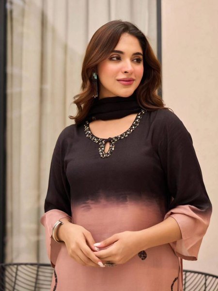 Fascinating Black 3 Piece Fully Stitch Digital Print Suit Set with Dupatta for Casual Functions  Ready To Wear Collection