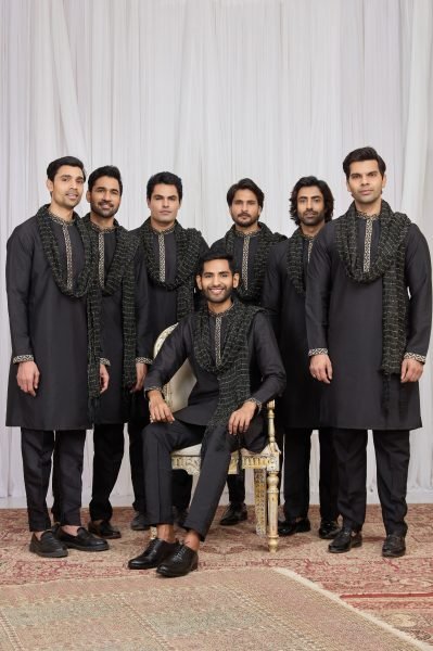 Fascinating Black Designer Embroidered Kurta with Aligadhi Pant Kurta Pajama Wholesale