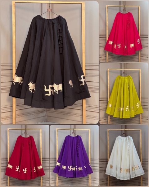 Fascinating Black Fully Stitched Roman Lehenga with Cow and Swastik Gota Lace Navratri Lehnega Choli