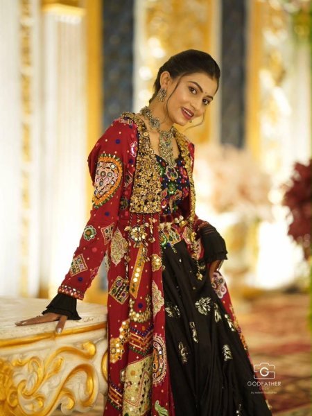 Fascinating Black Garba Wear Lehenga Choli Set with Mirror Work and Designer Shrug Navratri Lehnega Choli