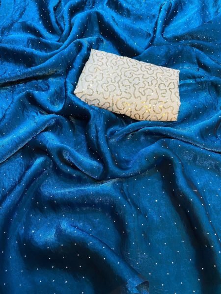 Fascinating Blue Space Soft Silk Saree with Swarovski Diamond Work For Party Wear Silk Sarees Wholesale