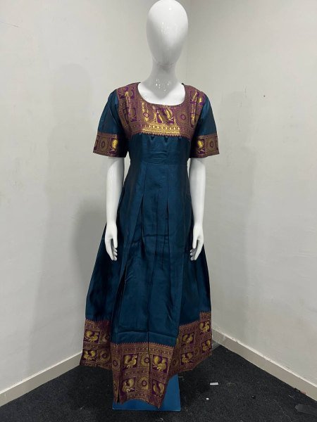 Fascinating Blue Stylish Jacquard Gown for Women with Back Dori Detail for Party Wear Anarkali Kurtis 