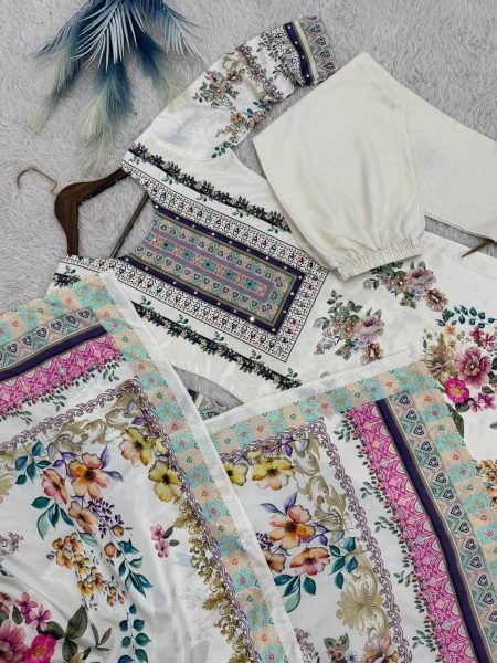 Fascinating Chinon Silk Digital  Print Suit with Mirror Hand Work   Butter Silk Pant at Manufacturer Rate for Party Wear Pakistani Suits Wholesale