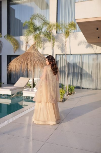 Fascinating Cream Sindur Silk Lehenga Choli with Shrug for Party Wear at Wholesale Rate Designer Lehenga Choli