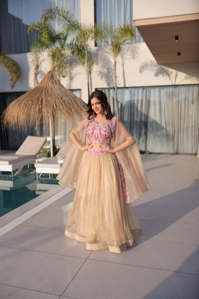Fascinating Cream Sindur Silk Lehenga Choli with Shrug for Party Wear at Wholesale Rate Designer Lehenga Choli