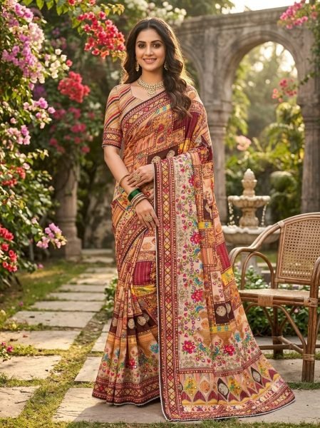 Fascinating Cream Soft Chinon Saree with Trendy Digital Print at Manufacturer Rate Printed Cotton Sarees Wholesale