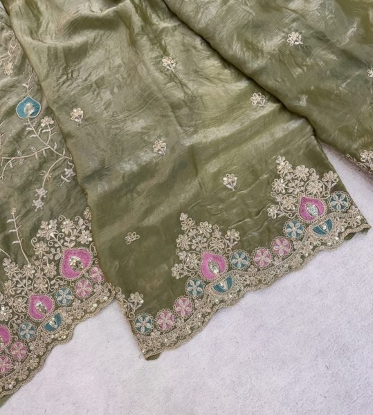 Fascinating Green Embroidered Fendy Silk Suit with Dupatta for Festive Wear Ready To Wear Collection