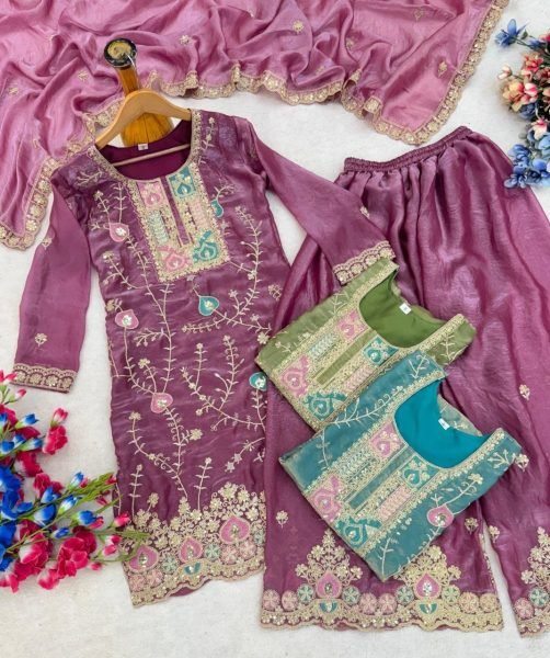 Fascinating Green Embroidered Fendy Silk Suit with Dupatta for Festive Wear Ready To Wear Collection