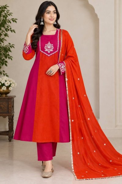 Fascinating Hot Pink Orange Heavy Embroidery Georgette Top Palazzo Set with Micro Inner Ready To Wear Collection