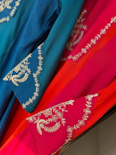 Fascinating Hot Pink Orange Heavy Embroidery Georgette Top Palazzo Set with Micro Inner Ready To Wear Collection