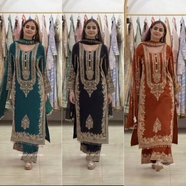 Fascinating Orange Women's Faux Georgette Kurta Pant Set with Embroidered Dupatta Ready To Wear Collection