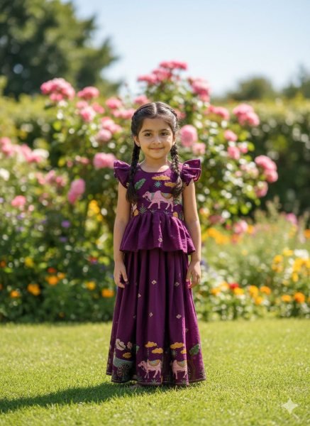 Fascinating Purple Coding Sequence Work Space Silk Lehenga Choli for Kids Wear Girls Wear