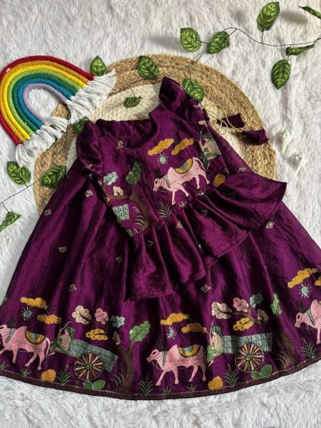 Fascinating Purple Coding Sequence Work Space Silk Lehenga Choli for Kids Wear Girls Wear