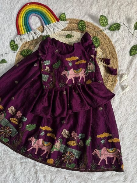 Fascinating Purple Coding Sequence Work Space Silk Lehenga Choli for Kids Wear Girls Wear
