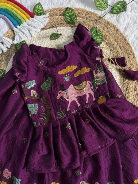 Fascinating Purple Coding Sequence Work Space Silk Lehenga Choli for Kids Wear Girls Wear