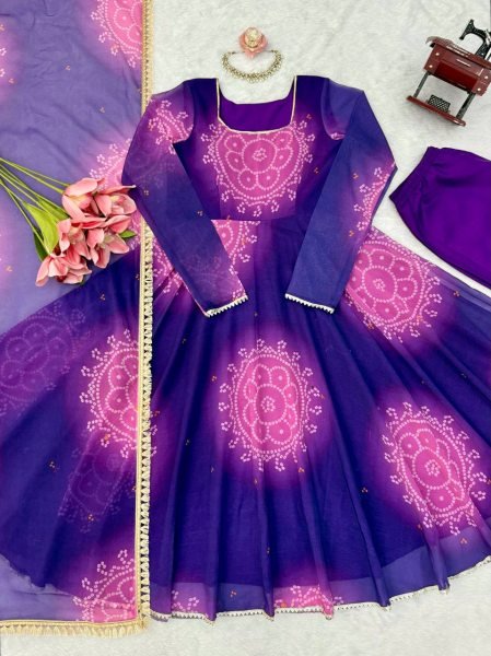 Fascinating Purple Georgette Kurti With Full Sleeves And Cotton Pant At Business Partner Pricing Ready To Wear Collection