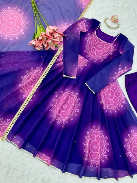 Fascinating Purple Georgette Kurti With Full Sleeves And Cotton Pant At Business Partner Pricing Ready To Wear Collection