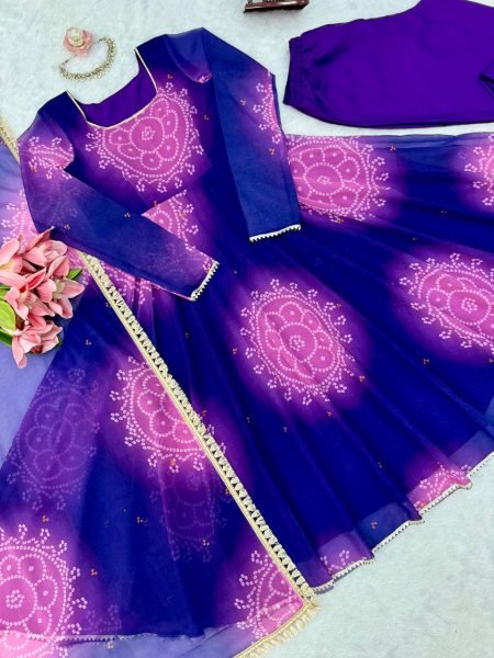 Fascinating Purple Georgette Kurti With Full Sleeves And Cotton Pant At Business Partner Pricing Ready To Wear Collection