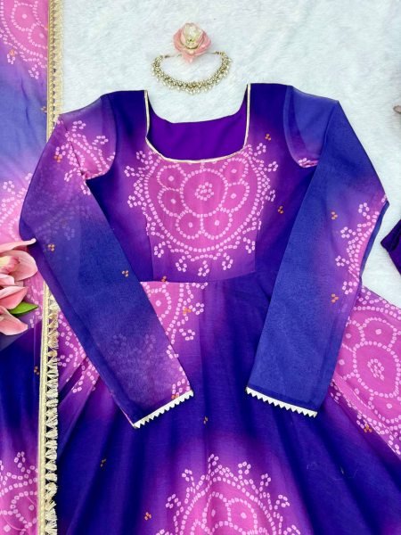 Fascinating Purple Georgette Kurti With Full Sleeves And Cotton Pant At Business Partner Pricing Ready To Wear Collection