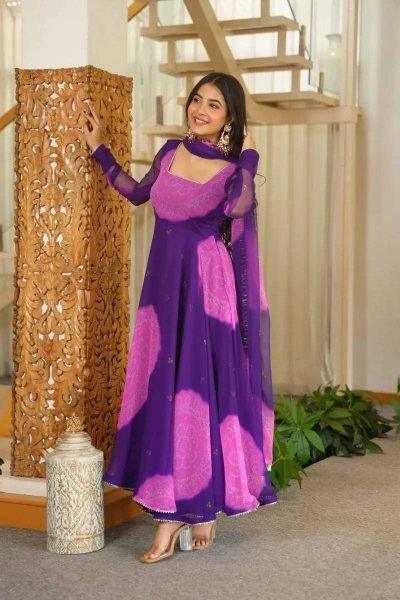Fascinating Purple Georgette Kurti With Full Sleeves And Cotton Pant At Business Partner Pricing Ready To Wear Collection