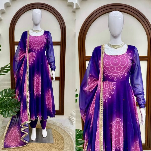 Fascinating Purple Georgette Kurti With Full Sleeves And Cotton Pant At Business Partner Pricing Ready To Wear Collection