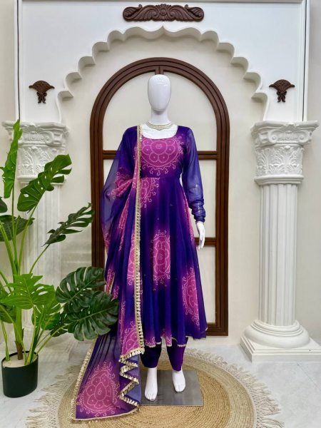 Fascinating Purple Georgette Kurti With Full Sleeves And Cotton Pant At Business Partner Pricing Ready To Wear Collection