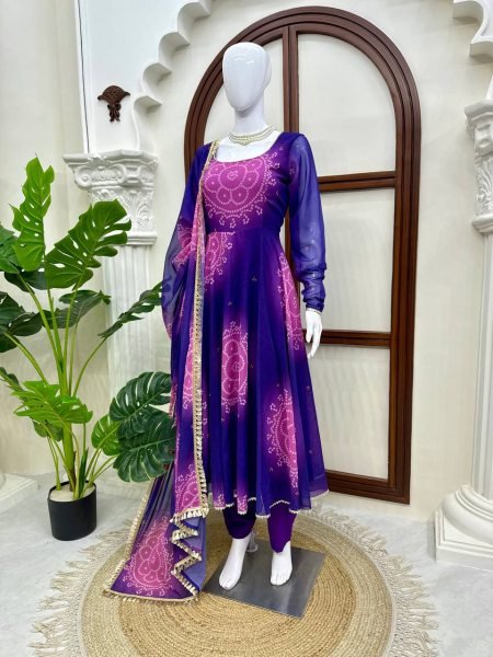 Fascinating Purple Georgette Kurti With Full Sleeves And Cotton Pant At Business Partner Pricing Ready To Wear Collection
