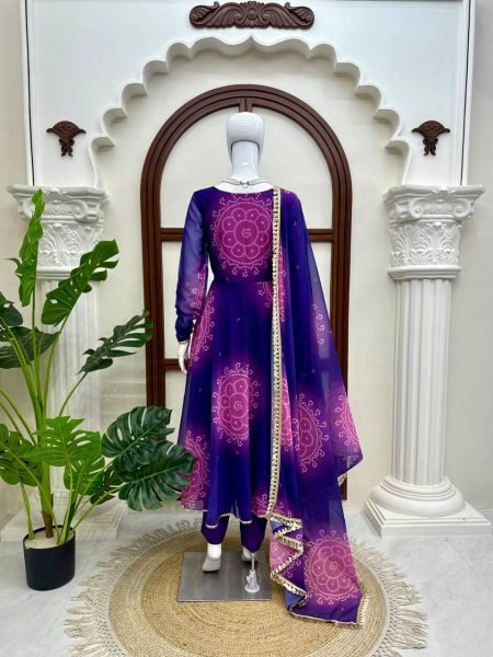 Fascinating Purple Georgette Kurti With Full Sleeves And Cotton Pant At Business Partner Pricing Ready To Wear Collection
