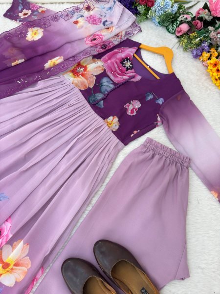 Fascinating Purple Long Gown Set with Heavy Work for Reception and Events Anarkali Kurtis 