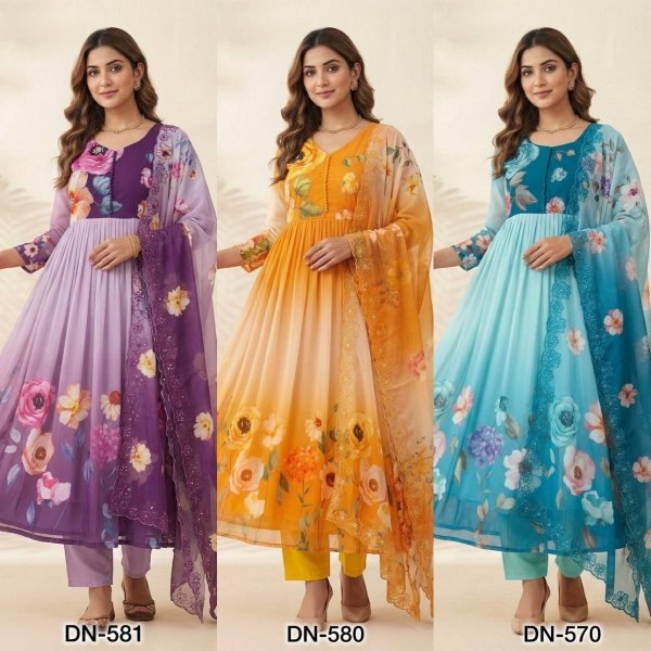 Fascinating Purple Long Gown Set with Heavy Work for Reception and Events Anarkali Kurtis 