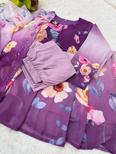 Fascinating Purple Long Gown Set with Heavy Work for Reception and Events Anarkali Kurtis 