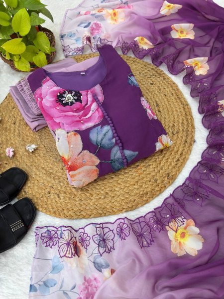 Fascinating Purple Long Gown Set with Heavy Work for Reception and Events Anarkali Kurtis 