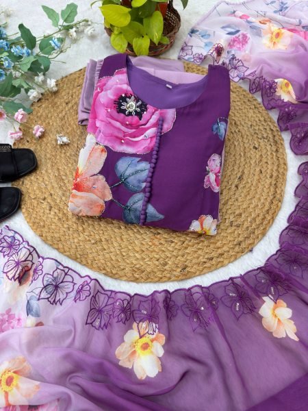 Fascinating Purple Long Gown Set with Heavy Work for Reception and Events Anarkali Kurtis 