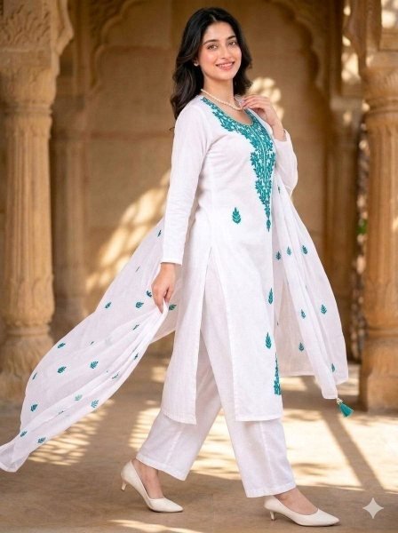 Fascinating Rayon Embroidered Kurti Pant Set with Dupatta for Women Office Wear Embroidery Kurtis 