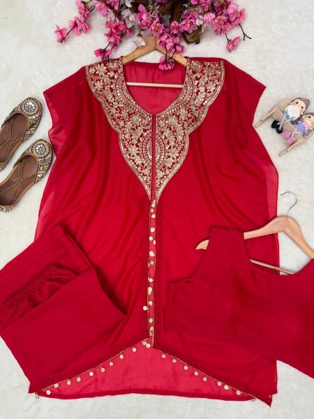 Fascinating Red Designer Star Georgette Western Jacket Palazzo Set for Women Ready To Wear Collection