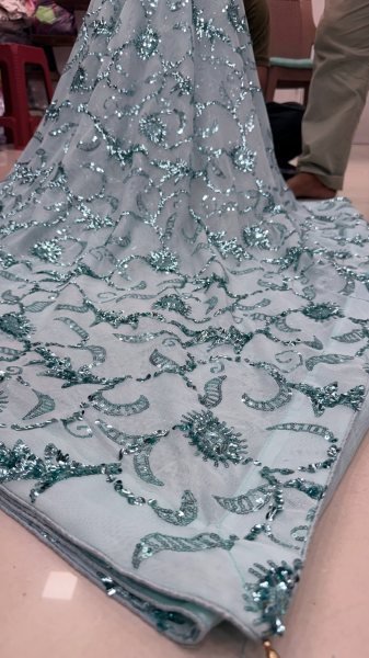 Fascinating Sky Blue Export Quality Saree with Full Sequins Work for Festive Occasions Bollywood Fancy Sarees Wholesale