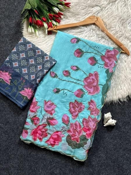 Fascinating Sky Blue Women's Soft Tabi Saree with Patola Print Designer Blouse For Party  Printed Cotton Sarees Wholesale
