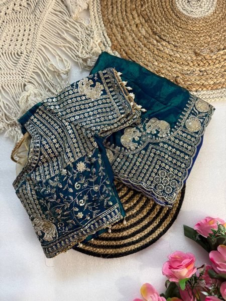 Fascinating Teal Blue Fendy Satin C-Pallu Saree with Sequins Embroidery and Cutwork Border Designer Wedding Sarees Wholesale