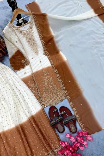 Fascinating White Dual Tone Georgette Kurti Palazzo Set for Wedding Wear Ready To Wear Collection